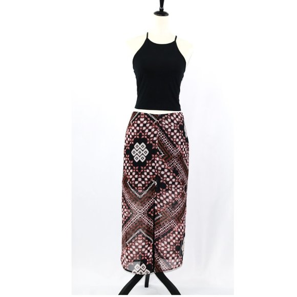 Express BOHO Brown & White Geometric Maxi Skirt w/Slits Medium NWOT - Picture 1 of 5